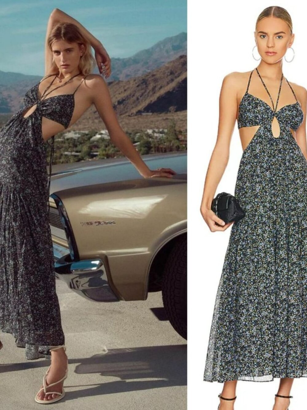 Shona Joy Denise Open Back Midi Dress Blue Floral Print Summer Girly Pretty